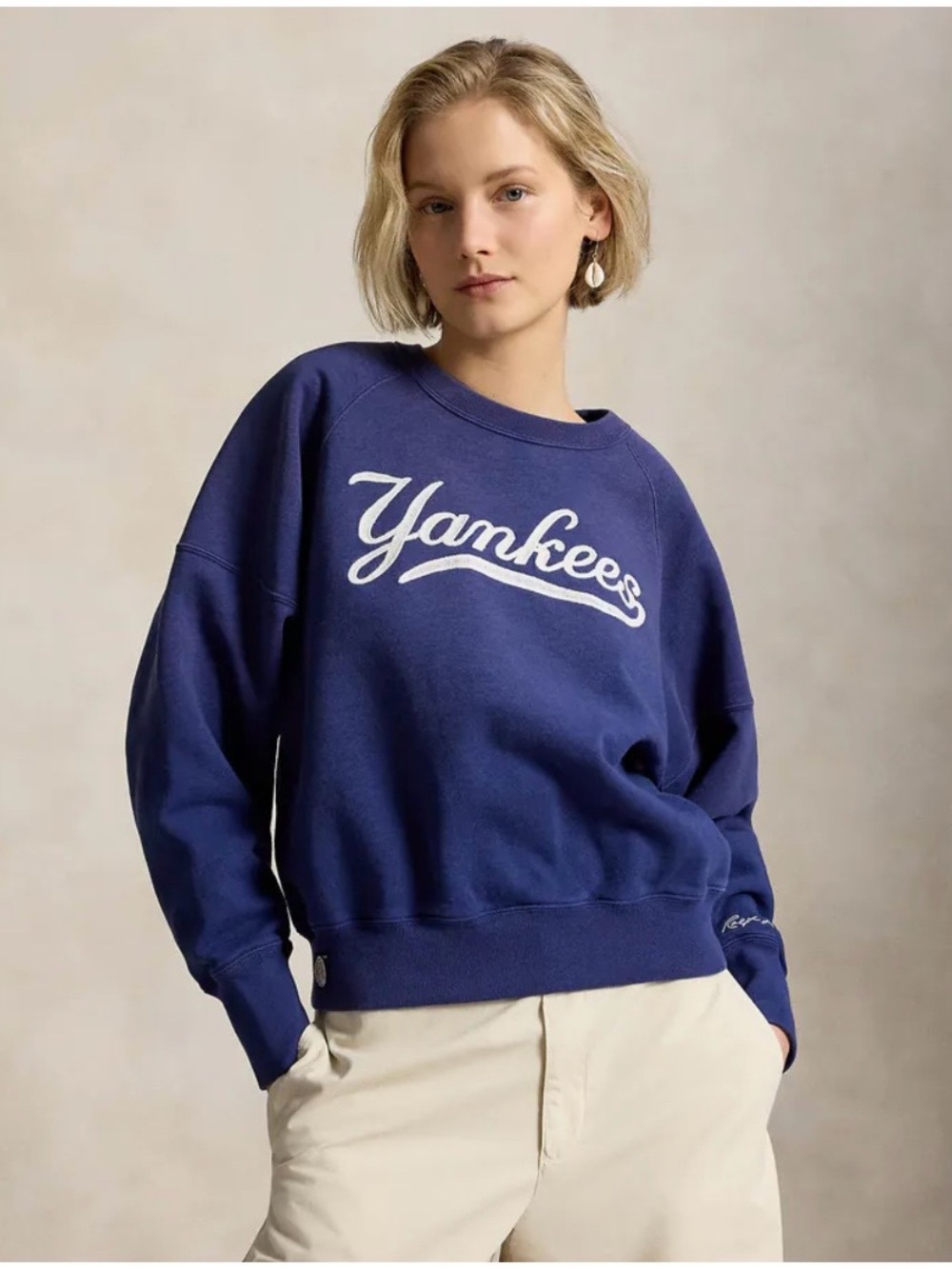 Women's Yankees Polo Ralph Lauren Navy Vintage Knit Sweatshirt Size Medium